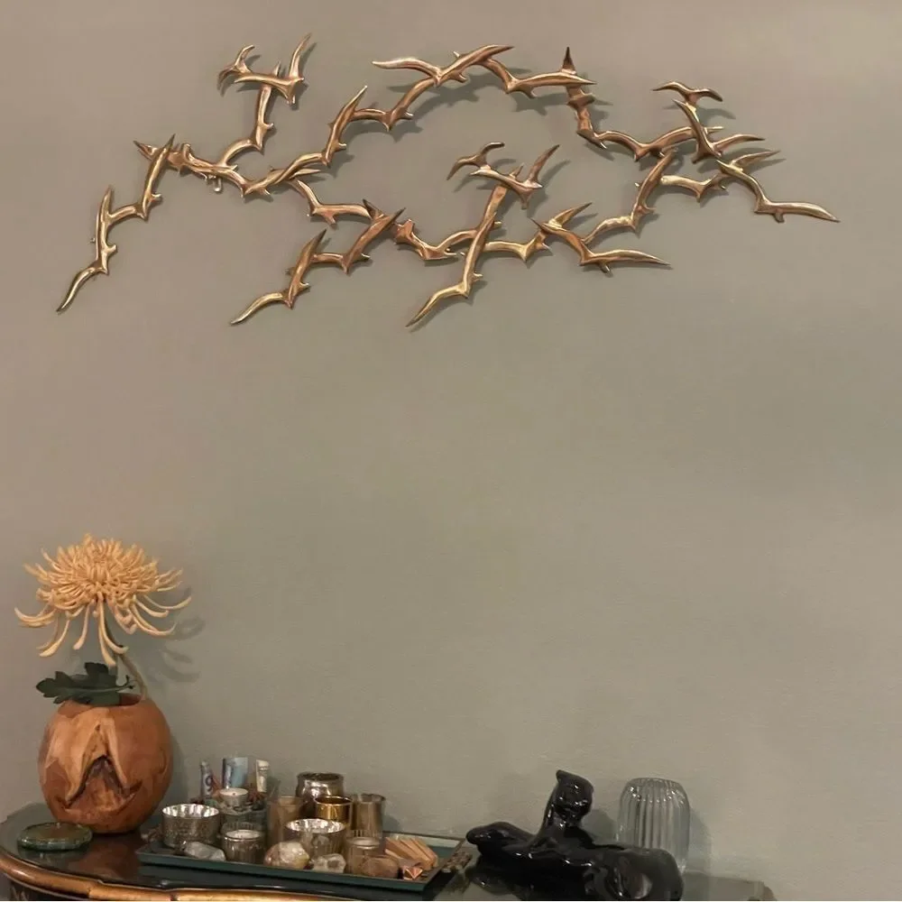 ♥️ BIJAN SIGNED~SEAGULLS~BIRD BRASS METAL ART WALL SCULPTURE~JERE MID CENTURY